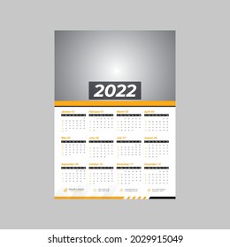 One Page Wall Calendar 2022, Calendar Design For 20122 Week Starts On Sun. Wall Calendar One Page 3 Color Vector Design Print Template With Place For Photo And Company Logo. Desk Calendar Template Wit