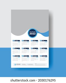 One Page Wall Calendar 2022 Corporate Company Wall Calendar Monthly Plan Calendar