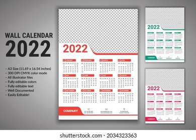 One Page Wall Calendar 2022 Template Vector eps