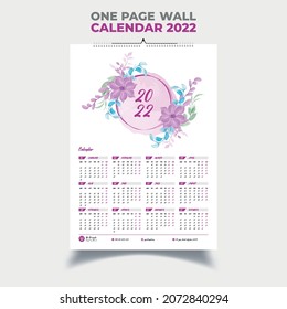 One Page Wall Calendar 2022