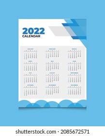 One Page Wall Calendar 2022, Wall Calendar 2022, Calendar 2022