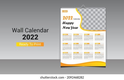 One Page Wall Calendar 2022, Wall Calendar Design Template for  2022.