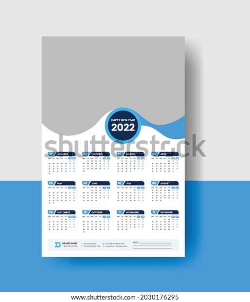 One Page Wall Calendar 2022 Corporate Stock Vector (Royalty Free ...