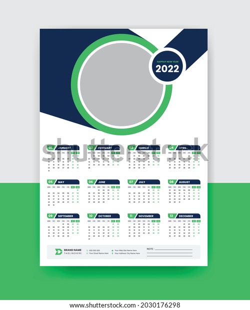 One Page Wall Calendar 2022 Corporate Stock Vector (royalty Free 