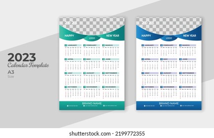 One Page Wall Calendar 2023 Jahr Corporate, einfaches, sauberes und elegantes Design für 2023 Jahre Wandkalender-Vorlage. Wandkalender 2023.