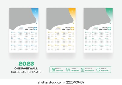 One Page Wall Calendar 2023 Or Monthly Plan Modern Corporate One Page Creative Wall Calendar 2023 Template