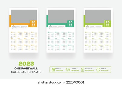 One Page Wall Calendar 2023 Or Monthly Plan Modern Corporate One Page Creative Wall Calendar 2023 Template