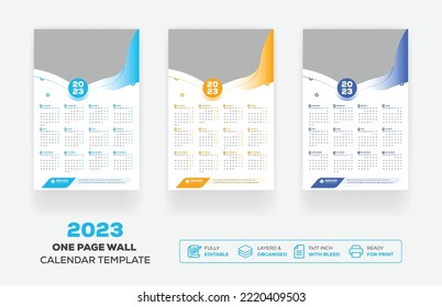 One Page Wall Calendar 2023 Or Monthly Plan Modern Corporate One Page Creative Wall Calendar 2023 Template