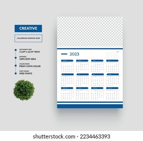 Plantilla De Diseño De Un Calendario De Muro De Página 2023 O Diseño De Calendario De Una Página De 12 Meses