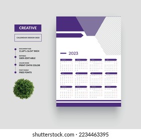 Plantilla De Diseño De Un Calendario De Muro De Página 2023 O Diseño De Calendario De Una Página De 12 Meses