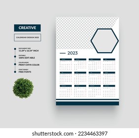 Plantilla De Diseño De Un Calendario De Muro De Página 2023 O Diseño De Calendario De Una Página De 12 Meses