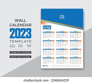 One page wall calendar 2023 for any business with easy edit 