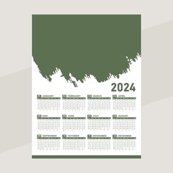 One Page Wall Calendar 2024, Monthly Calendar Template, Modern Wall Calendar Design 2024, Corporate Calendar Design