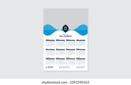plantilla de calendario de pared de una página 2024