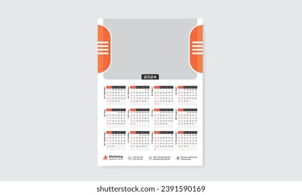 plantilla de calendario de pared de una página 2024