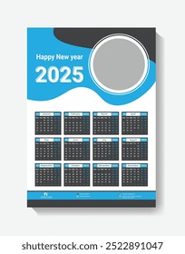 Calendário de parede de uma página 2025 design modelo