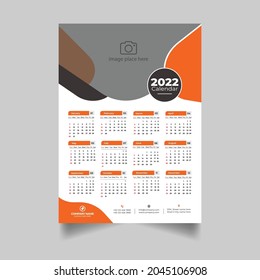 One Page Wall Calendar Design Template 2022