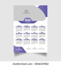 One Page Wall Calendar Design Template 2022