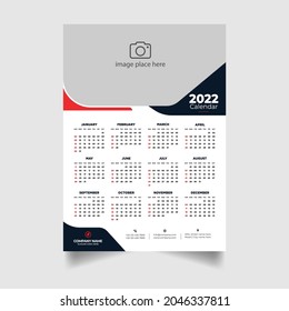 Plantilla de diseño de calendario de pared de una página 2022