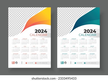 One page wall calendar design for 2024. Modern wall calendar design 2024. Minimalist style calendar. Week starts on Sunday. vector layout template .