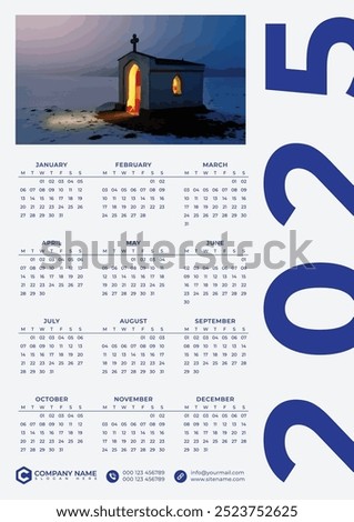  One Page Wall Calendar Design, Calendar 2025, Single Page Calendar, 12 months Calendar Design, Print Ready, A3 Size