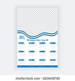 Plantilla de calendario de pared de una página | diseño de plantillas de calendario de pared para 2021 | Calendario de pared creativo