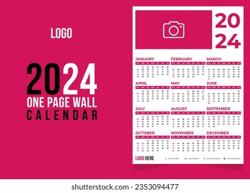 Plantilla de calendario de pared de una página 2024