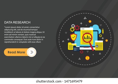 One page web design template with thin line icons of business data analytics, finance statistics, web search analysis, database research. Flat design graphic hero image concept website elements layout