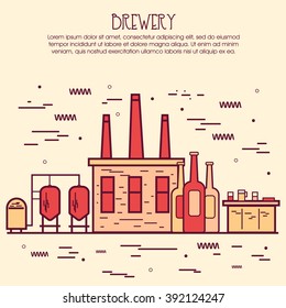 One page web design template, line art flat icons based on family brewery factory production, beer brewing process, traditional beer crafting. Hero image, website layout and website slider.