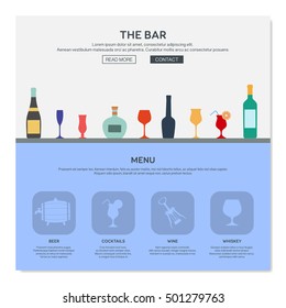 One page web design template shown the bar. Flat design graphic, website elements layout. Vector illustration.