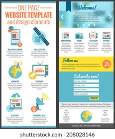 One page web site template for mass media communication industry vector illustration