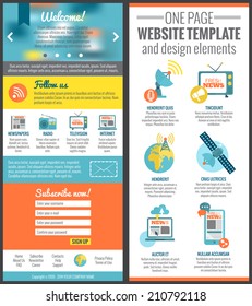 One page web site template for mass media communication industry vector illustration