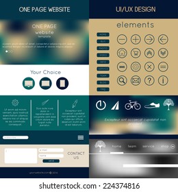 one page website design. icons, buttons and backgrounds templates in one set 