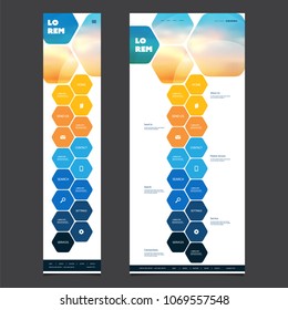 One Page Website Design Template with Blurred Sunset Image Header,  Hexagonal Pattern - Desktop and Mobile Version