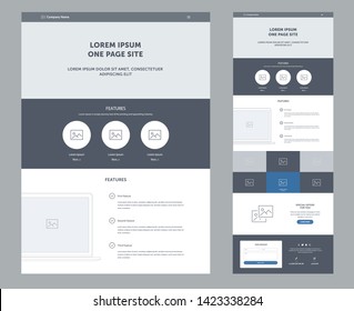 One page website design template for business. Landing page wireframe. Flat modern responsive design. Ux ui website template. Concept mockup layout for development. Best convert page.