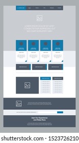 One page website design template for business. Landing page wireframe. Flat modern responsive design. Ux ui website: home, info, features, opportunities, offers