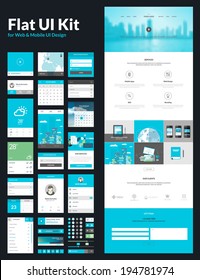 One page website design template. All in one set for website design that includes one page website templates, flat UI kit for web and mobile UI design, and flat design concept illustrations.    