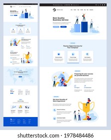 One page website design template. Vector illustration concept for web design and development on the topic of business success, digital services, data analytics, seo.  