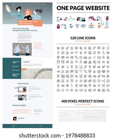 One page website design template. Set of vector illustrations and icons for web design and development. A complete solution for creating a web design.