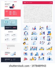 One page website design template. Set of vector illustrations and icons for web design and development. A complete solution for creating a web design.