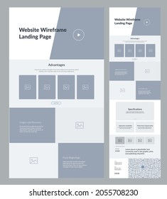 One page website design template for your business. Landing page wireframe. Ux ui website design. Flat modern responsive design 