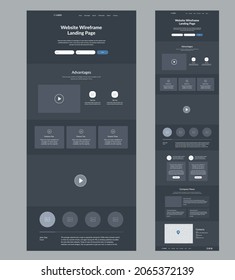 One page website design template. Landing page wireframe.
