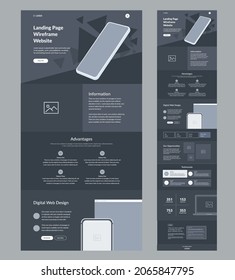 One page website design template. Landing page wireframe.