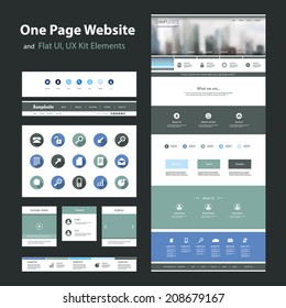 One Page Website Design Template and Flat UI, UX Elements