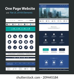 One Page Website Design Template and Flat UI, UX Elements