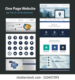 One Page Website Design Template and Flat UI, UX Elements
