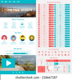 One Page Website Design Template With Menu Icons And Navigation Layout Elements Vector Illustration