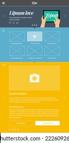 Eine Seite Website-Design-Vorlage auf der Grundlage des goldenen Verhältnisses und flachen Designstils mit großem Werbebanner-Bereich und flacher Design-Illustration