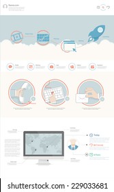 One page website design template. Set for website design that includes one page website templates and set of flat design concept illustrations for banners, presentation templates and web content.