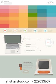 One page website design template. Set for website design that includes one page website templates and set of flat design concept illustrations for banners, presentation templates and web content.
